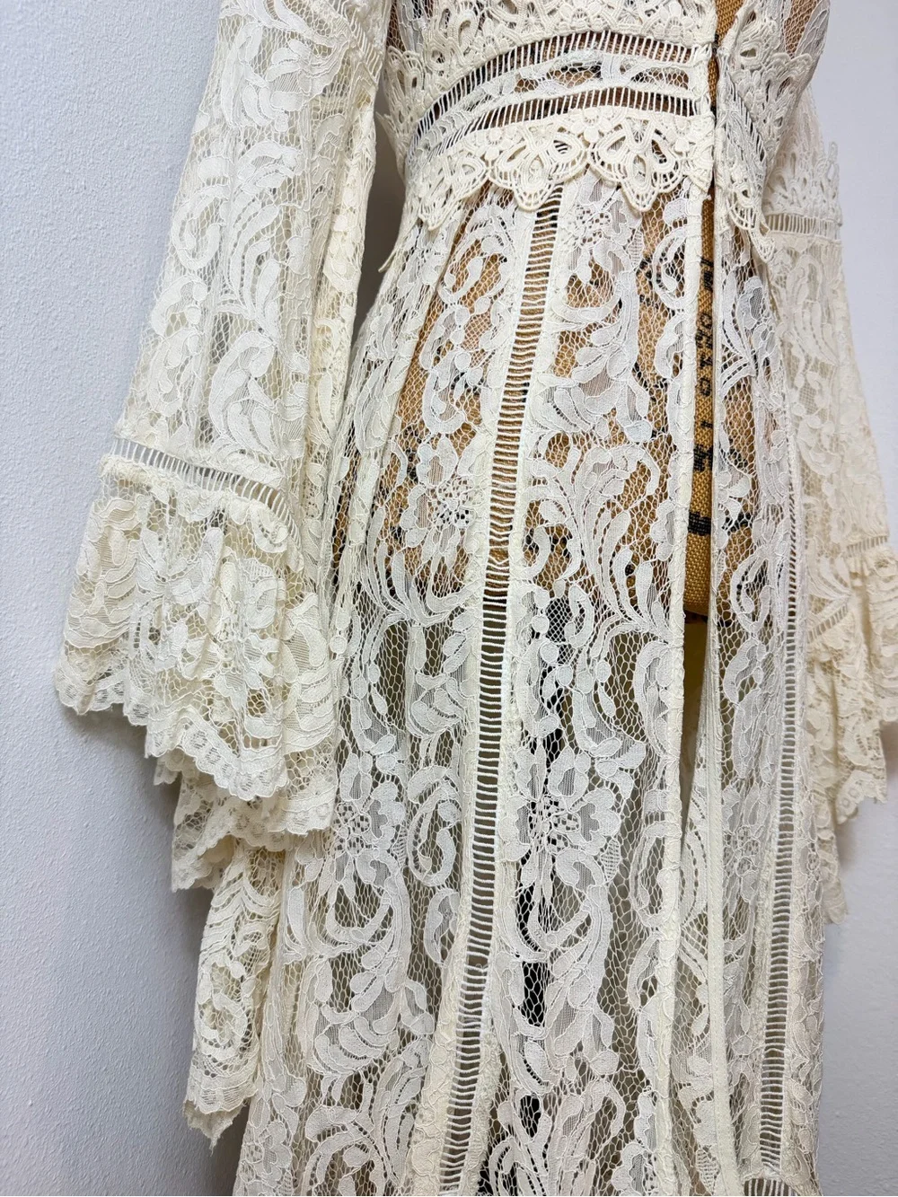 NWT RARE Free People Rhiannon Lace Duster XS Ivory Bell Sleeve Boho